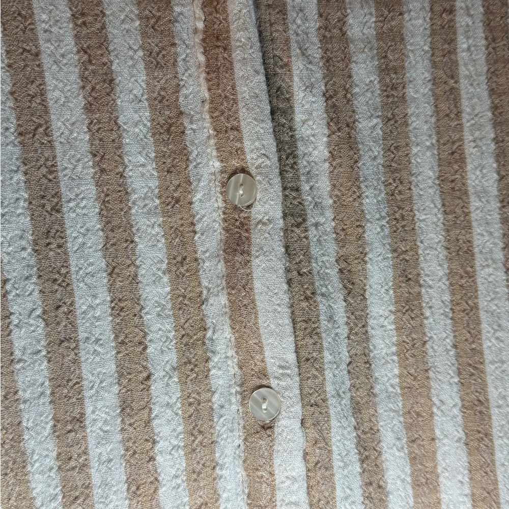 Jane and Delancey Beige and White Striped Button Down Shirt - Picture 4 of 6